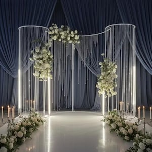 S Shape Metal Wedding Backdrop with Crystal Beads Curtain