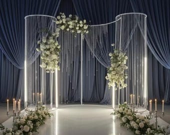 S Shape Metal Wedding Backdrop with Crystal Beads Curtain