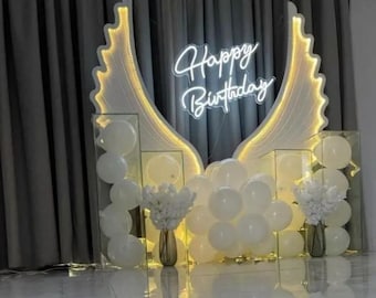 Paire d'ailes d'ange en métal, lumières décoratives LED lumineuses en métal, allée de plancher, lumières d'ailes d'ange pour la décoration de toile de fond de mariage