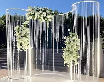 S Shape Metal Wedding Backdrop with Acrylic Crystal Beads Hanging beaded strand acrylic backdrop