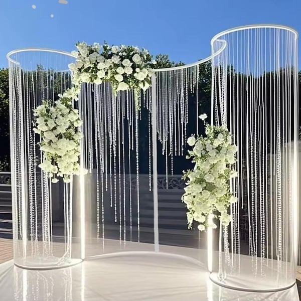 S Shape Metal Wedding Backdrop with Acrylic Crystal Beads Hanging beaded strand acrylic backdrop