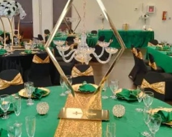 Gold Diamond Frame Centerpiece: Acrylic Crystal Chandelier Candleholder