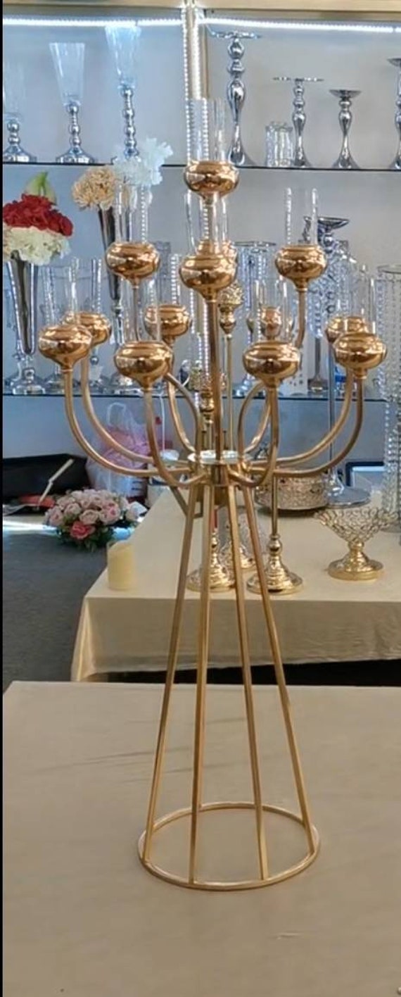 Tioncy 9 Arm Floor Candelabra 42 Inch Tall Gold Metal Candle Holders Candlestick For Pillar Tealight Candles Candelabra Centerpieces Stand For Valentine S Day Wedding Party Ceremony Table Decoration