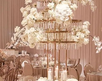 Gold 5-Tier Acrylic Crystal Wedding Centerpiece: 43" Tall