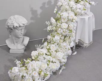 Silk Rose & Hydrangea Flower Runner: Wedding Centerpiece, Arch Decor (200cm x 45cm