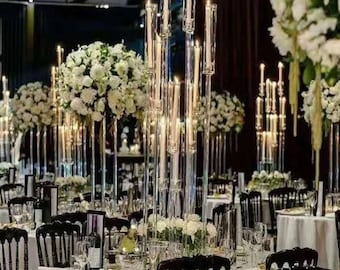 Acrylic Candlestick Holder 8-Arm All Clear Wedding Candelabra Table Centerpieces Flower Stand For LED Candles.