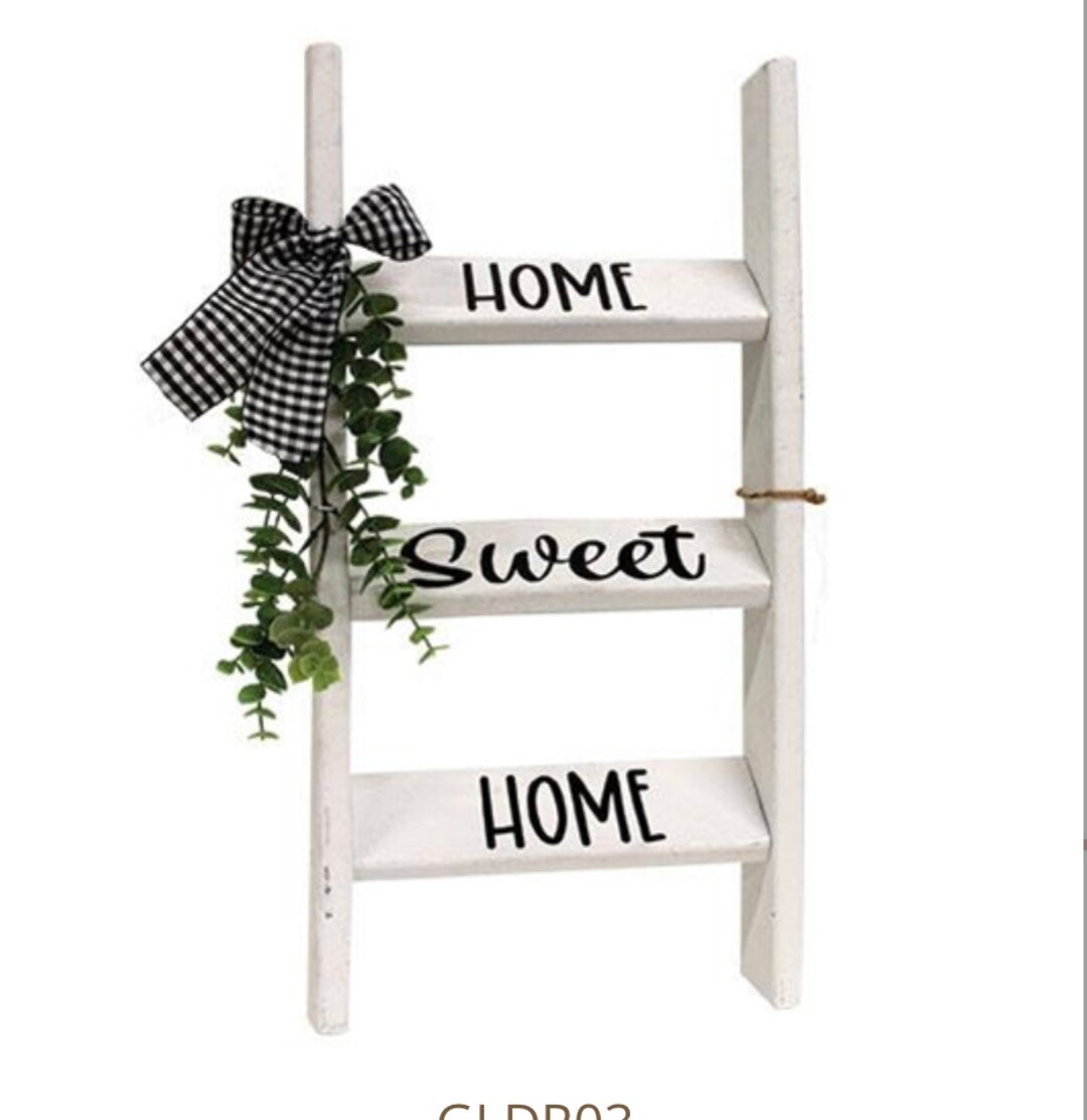 Swelt Ladder Home Sweet Home With White Wooden Ladder Adorned With Inviting Greenery ...