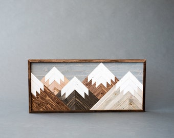 Rustic  Mountain Top Wood Wall Art ,Natural Wall Art , Cabin Decor, Rustic Style, Cozy, Over Sized Wooden Mural, Natural Wood Stained