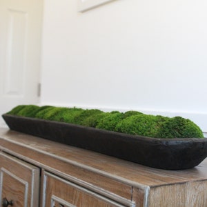 Contemporary Moss Dough Bowl, Centerpiece for Dining Table, Long Black Bowl with Preserved Moss, Housewarming, Table Top Decor, Client Gift