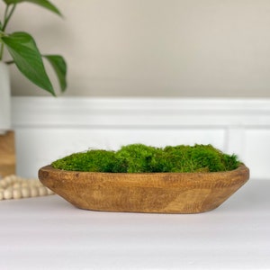 Dough Bowl Moss Centerpiece,Coffee Table Decor, Home Office, Moss Art, Bowl With Greenery, Gift for Interior Deaigner Gift for Zen Seeker