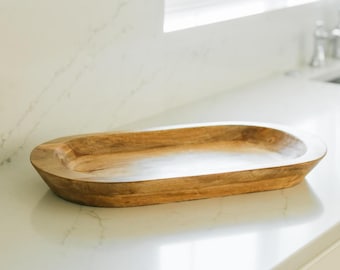 Hand Carved Food Grade Dough Bowl: Wooden Table Centerpiece 22x12x2