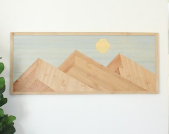 Geometric Wooden Wall Art| Desert Sun Scene Art | Rustic Wall Decor| Boho Wall Art
