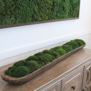 Moss Dough Bowl, Centerpiece for Dining Table, Preserved Moss, 40" Long  Bowl, Housewarming Gift, Table Top Decor, Rustic Wood, Client Gift