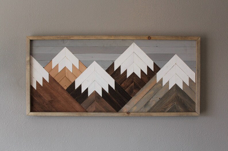 Reclaimed Rustic Wood Wall Art Mountain Scene Mantel Art Etsy