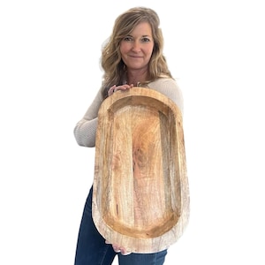 Hand Carved Food Grade Dough Bowl: Wooden Table Centerpiece 22x12x3