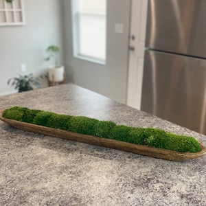 Moss Dough Bowl, Wedding Table Centerpiece, Preserved Moss, Emerald Green Decor, 40&quot; Long  Bowl Decor for Wedding, Housewarming Gift, Nature