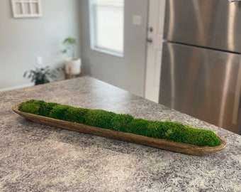 Moss Dough Bowl, Wedding Table Centerpiece, Preserved Moss, Emerald Green Decor, 40" Long  Bowl Decor for Wedding, Housewarming Gift, Nature