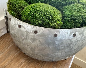 Moss Bowl Table Centerpieces, Metal Contemporary Decor, Round Silver Bowl, Table Top Decor,  Mothers Day Gift For Home, Event Decor