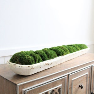 Large Centerpiece for Dining Table, Preserved Moss Bowl, 40" Long White Dough Bowl, Gift,  Rustic Table Decor Wood, Housewarming Gift