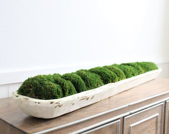 Large Centerpiece for Dining Table, Preserved Moss Bowl, 40" Long White Dough Bowl, Gift,  Rustic Table Decor Wood, Housewarming Gift