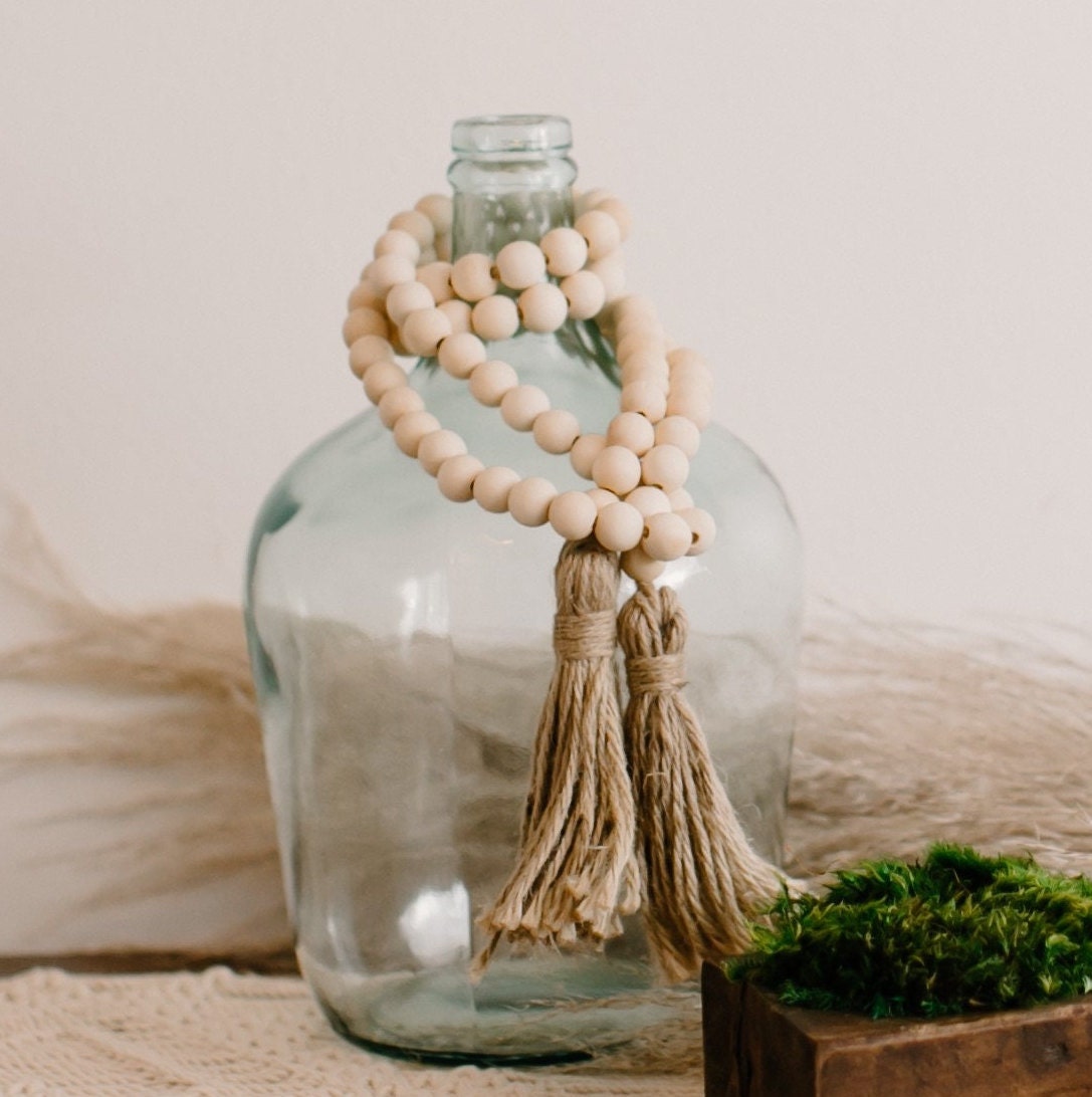 Farmhouse Decor, Wood Bead Garland With Tassels, Bead Garland, Wood Bead  Strands, Wood Bead Garland, Farmhouse Garland, Farmhouse Accent 