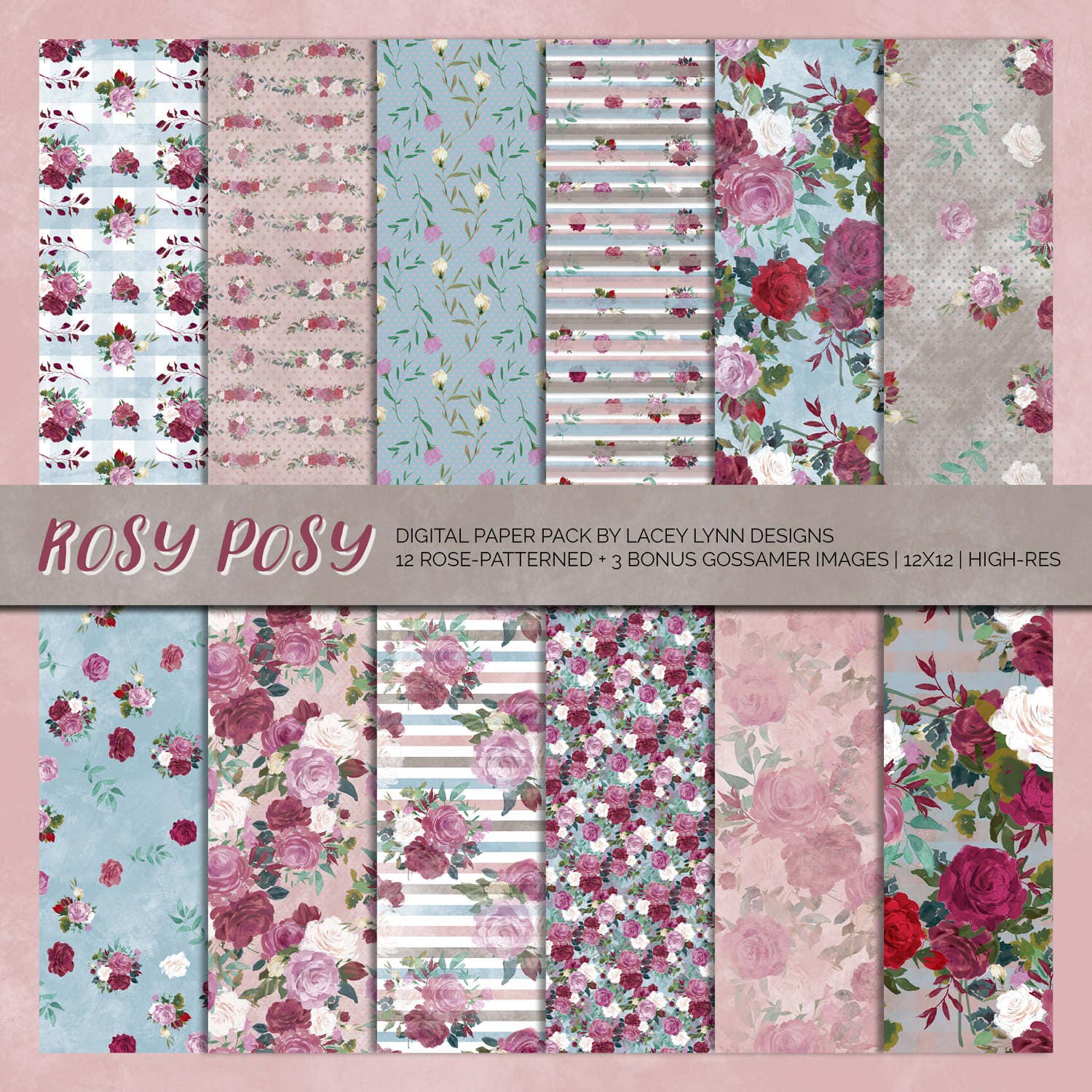 Digital Paper Pack Scrapbook Paper Shabby Roses Vintage Textured Aged 8.5 X  11 Digital Sheet Printable Floral Instant Download 