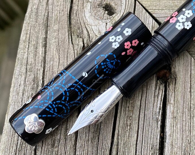 Sashiko Ume With Sterling Silver Rollstopper, Uniquely Handmade