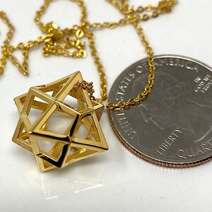 Gold OctHex Geometric Shaped Pendant, Include 18&quot; Gold Plated Brass Chain