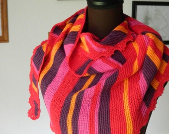 Shawl wrap scarf for women colored stripes cotton hand made knitted