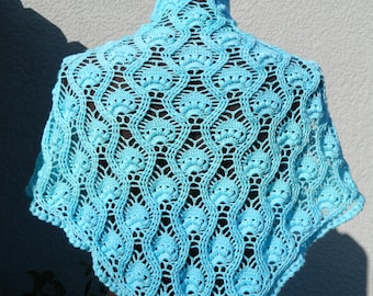 Lace hand knit shawl triangular scarf wrap gift for women blue pineapple