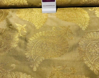 Indian Gold Floral Banarsi Brocade Faux Silk Waistcoat Fabric 44/" Wide Mtex M833
