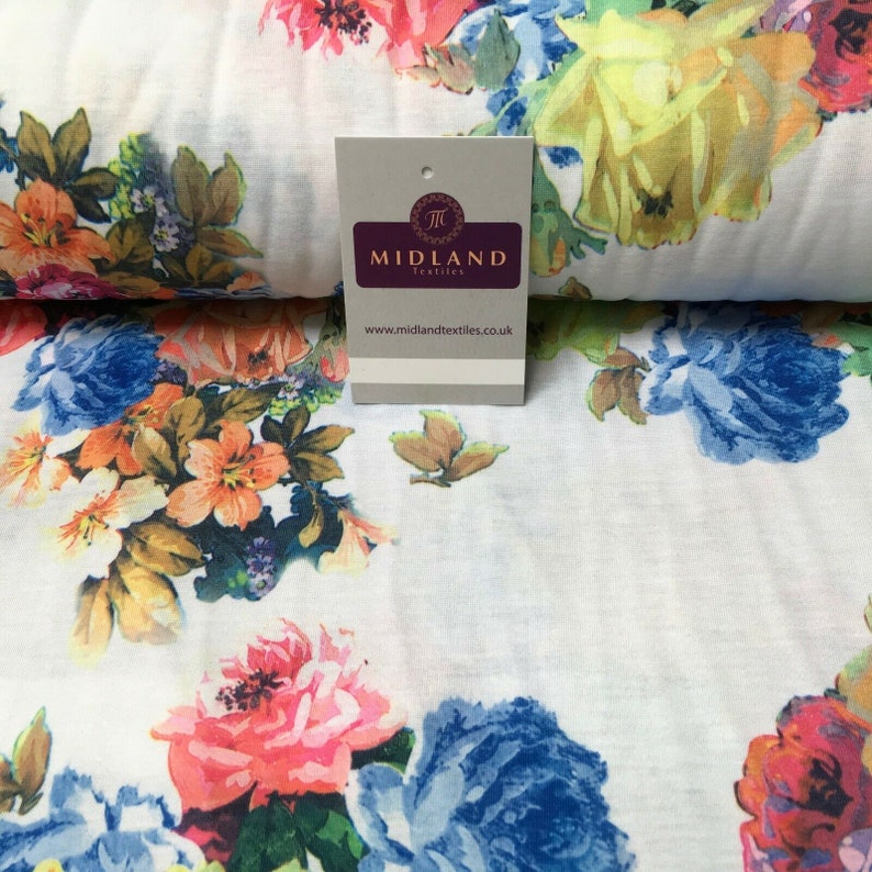 White Printed Cotton Jersey Dress Fabric 55 Wide Mk9238 Mtex Etsy UK