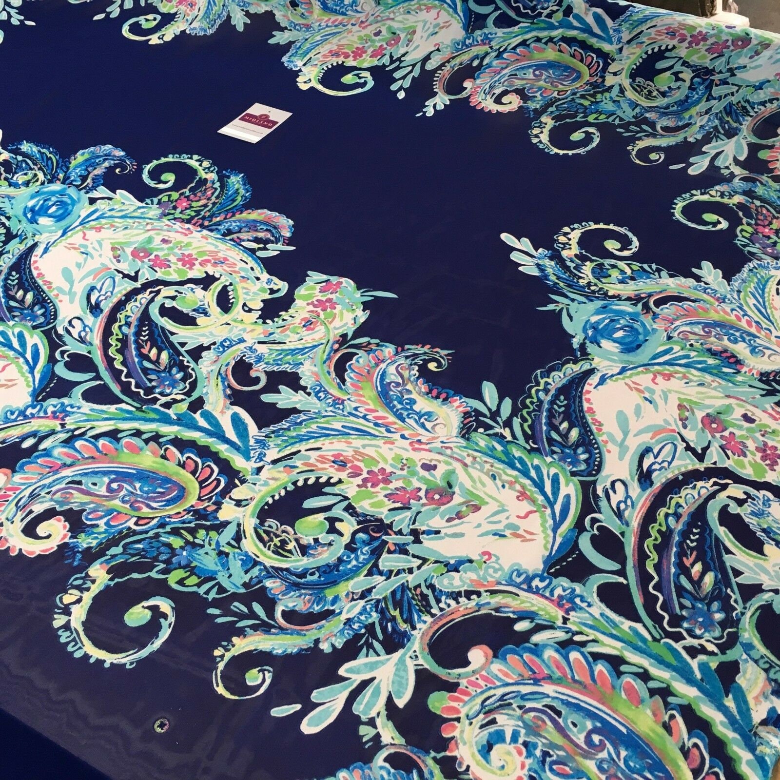 Navy Aqua Paisley Ornate Printed Chiffon Fabric 58 - Etsy UK