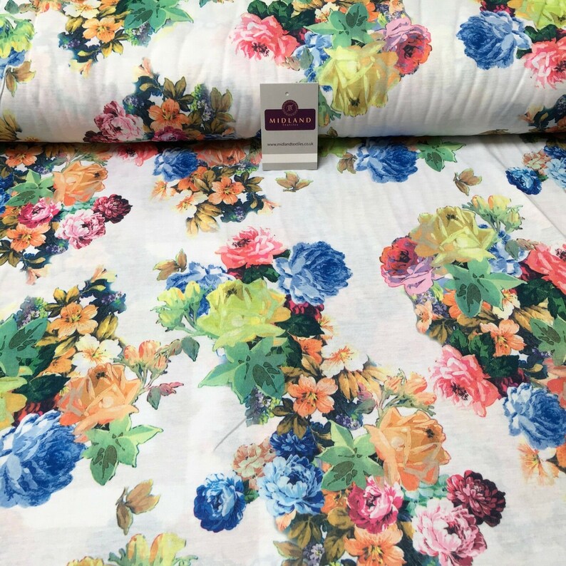 White Printed Cotton Jersey Dress Fabric 55 Wide Mk9238 Mtex Etsy UK