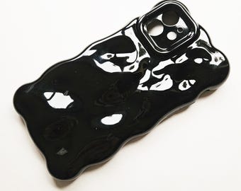 Black wavy bubble phone case - Halloween phone case, hen party phone case, iPhone 17 pro max, wavy pearl phone case, minimal textured case