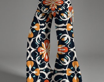 Women's High Waist Wide Leg Pants with Brilliant Geometric Print