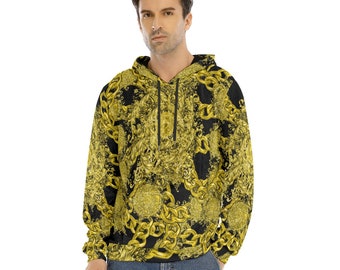 Men high quality baroque barocco floral geometric chain velvet hoodie