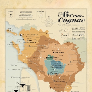 Carte des crus du Cognac, carte du Cognac, vignobles de l'AOC Cognac