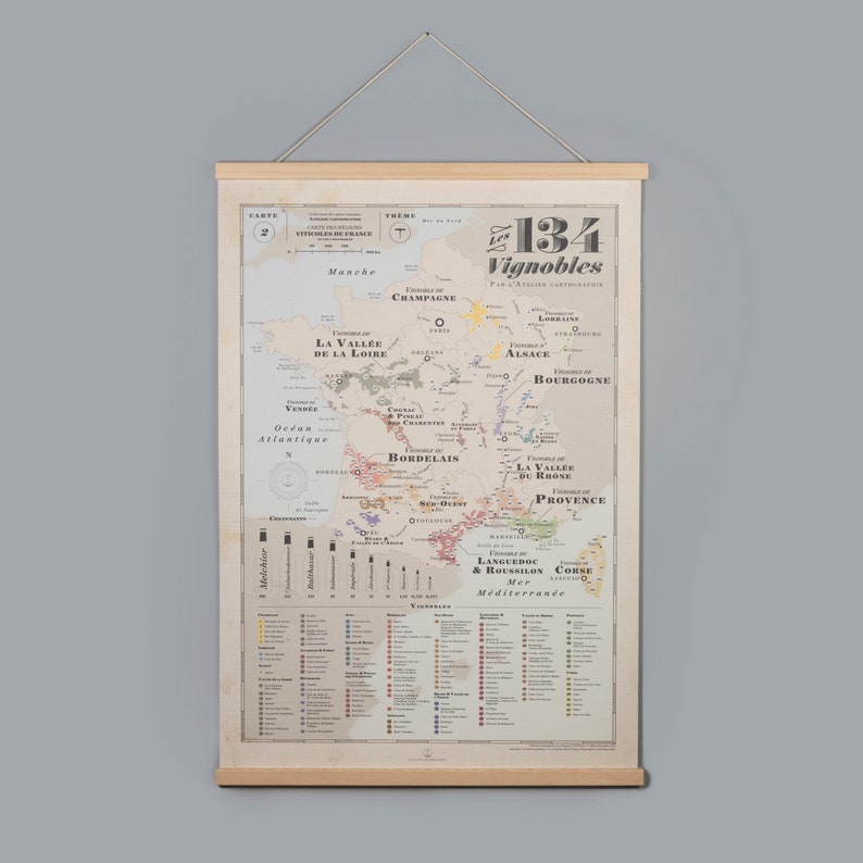 Vines map of France, map of French vineyards, old school map, Vineyards poster image 4