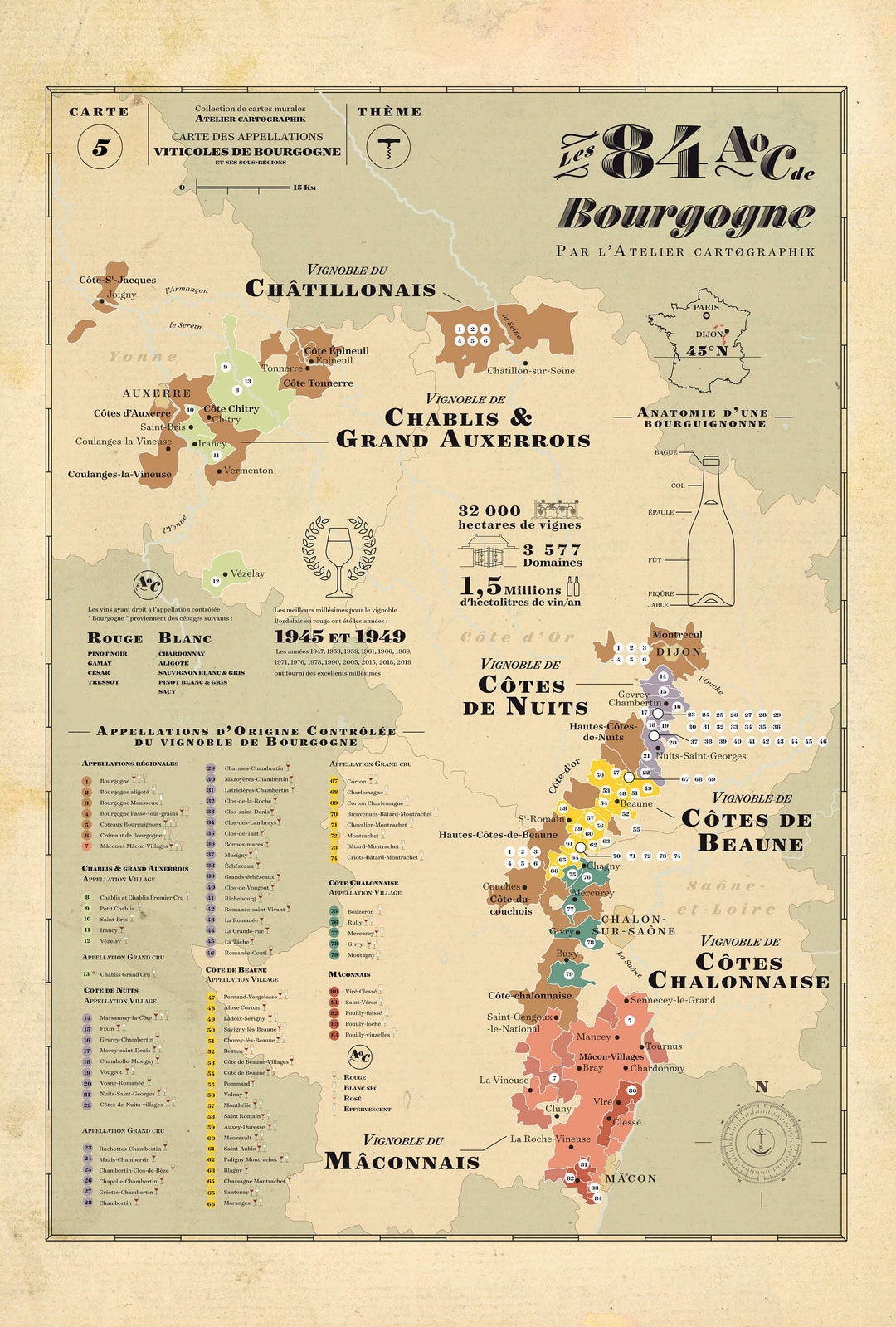 Vines Map of France, Map of French Vineyards, Old School Map, Vineyards Poster Etsy