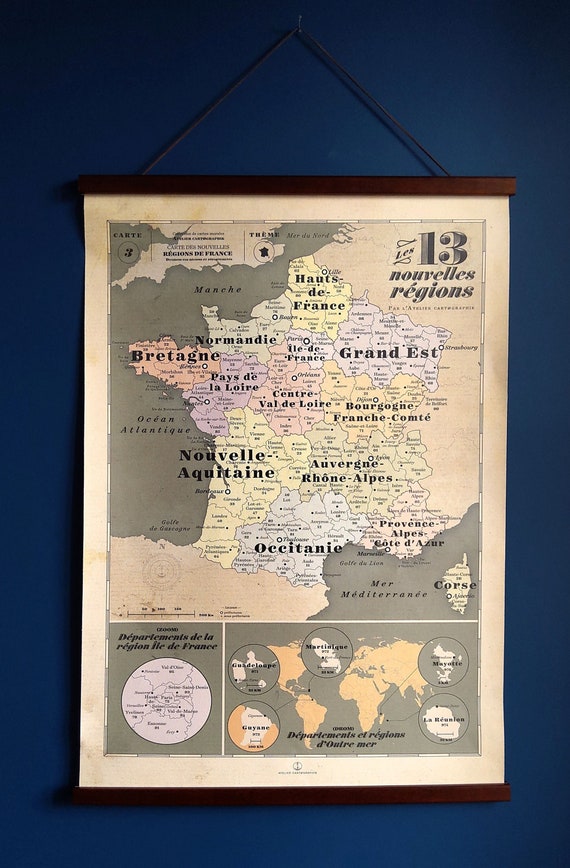  Carte de France vintage carte des régions carte scolaire - Etsy France Bildidee 