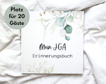 Gästebuch JGA Eukalyptus – Erinnerungsbuch Junggesellinnenabschied - Buch mit Fragen zum Ausfüllen, Platz für 20 Gäste