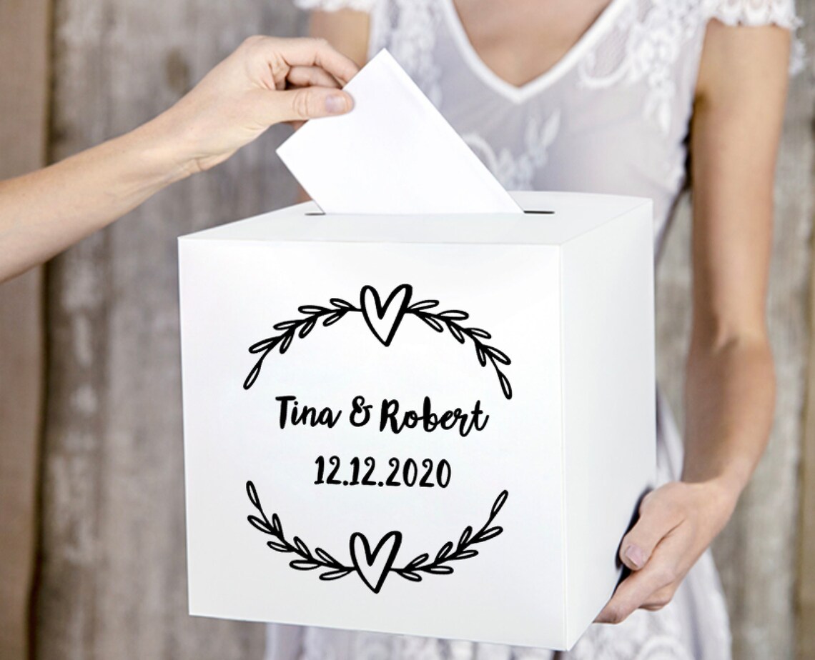 Kartenbox Hochzeit personalisiert mit Blätterranke und Daten Etsy