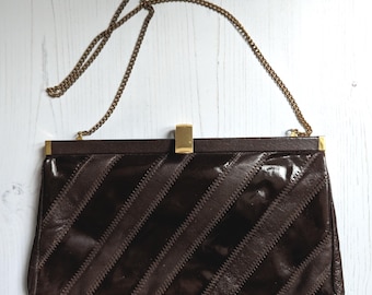 Vintage Jane Shilton Brown Leather Handbag Purse 1970s