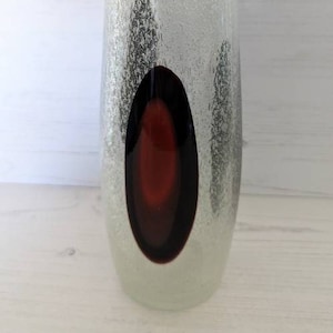 Bubble Glass Vase: 1970s Art Glass with Orange Detail