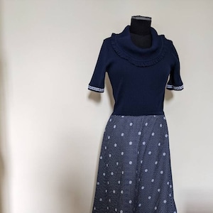 Vintage 70s Ian Peters Maxi Dress: Blue Ruffle Neckline, Retro Festival Style (Size 10-12)