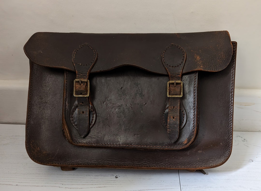 Battered Vintage Brown Leather School Satchel Full of Etsy