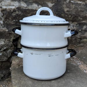 Huta Silesia Polish Enamel Steamer Cooking Pan Kitchen Decoration Vintage MCM