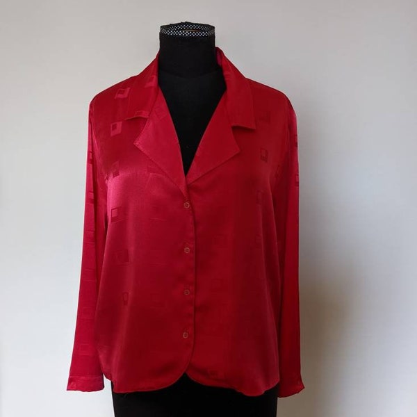 1980's Marks & Spencer St Michael Ladies Red Blouse Bust 38" (Size 16 on label)