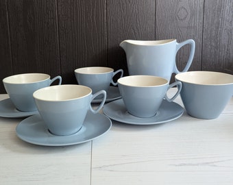 Vintage Gaydon Melmex Blue Melamine Cup, Saucer and Jug Set